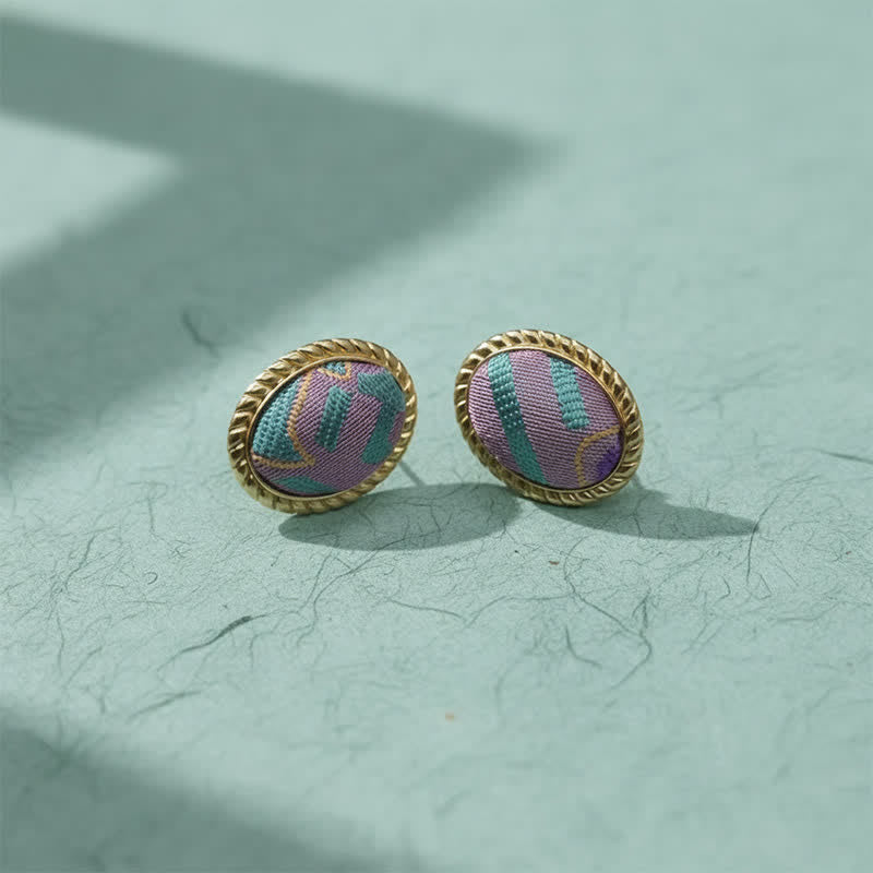 Buddha Stones Song Brocade Handcrafted Oval Purity Chinese Vintage Earrings - Song Brocade (Same Color Tone – Pattern Varies) - image 0