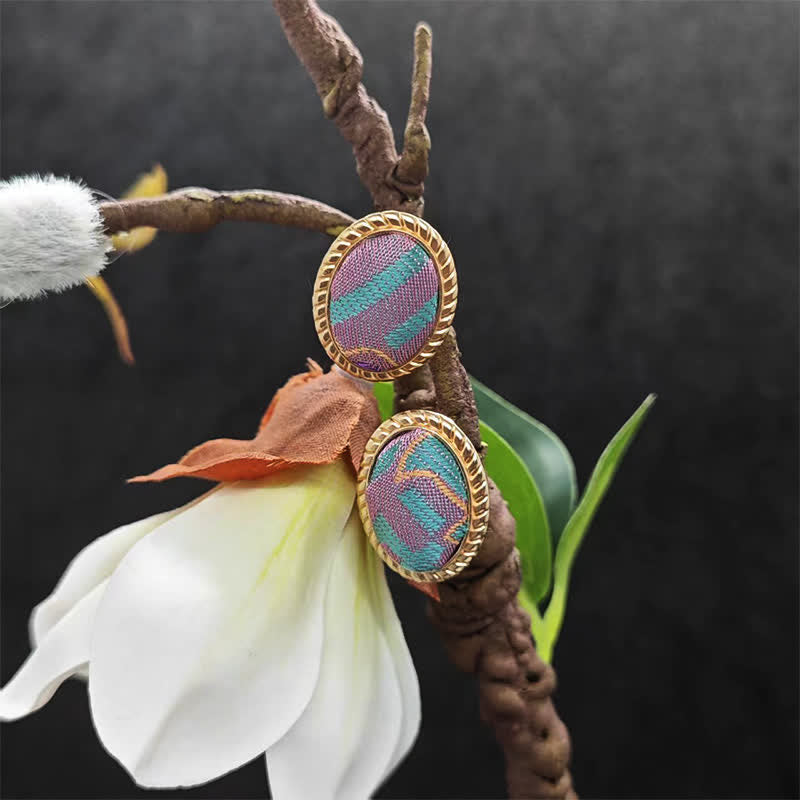 Buddha Stones Song Brocade Handcrafted Oval Purity Chinese Vintage Earrings - image 7