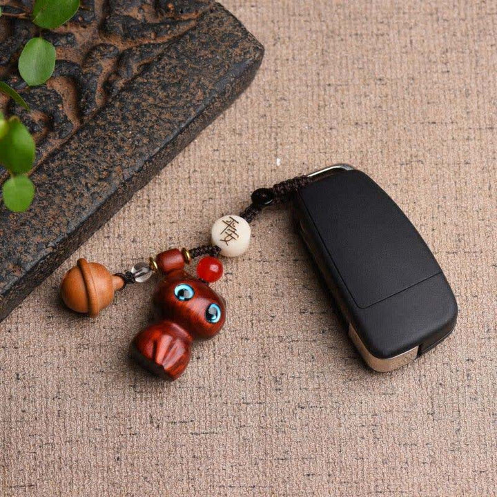 Buddha Stones Ebony Wood & Red Sandalwood Hand Carved Cat Bell Protection Keychains - image 4