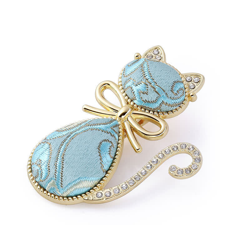 Buddha Stones Song Brocade Cat Gold Plated Rhinestone Chinese Style Hair Stick - Blue (Same Color Tone – Pattern Varies) - image 5