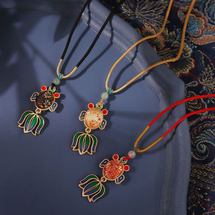 Buddha Stones Song Brocade Koi Fish Success Enamel Pendant Guofeng Necklace - image 1