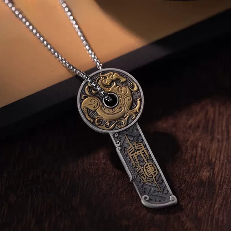 Buddha Stones Copper Dragon Strength Vintage Coin Pendant Necklace - image 1
