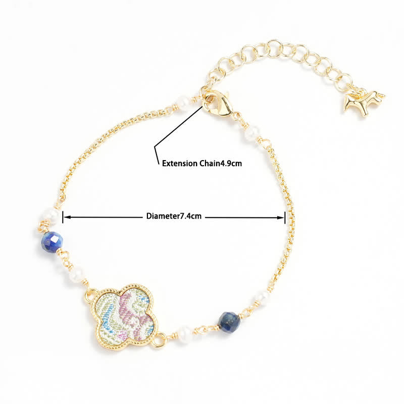 Buddha Stones Pearl Inlaid Song Brocade Four Leaf Clover Purity Adjustable Copper Bracelet - image 3