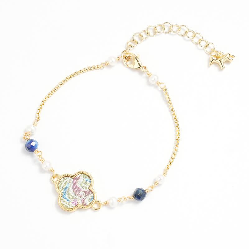 Buddha Stones Pearl Inlaid Song Brocade Four Leaf Clover Purity Adjustable Copper Bracelet - Four Leaf Clover (Same Color Tone – Pattern Varies) - image 0