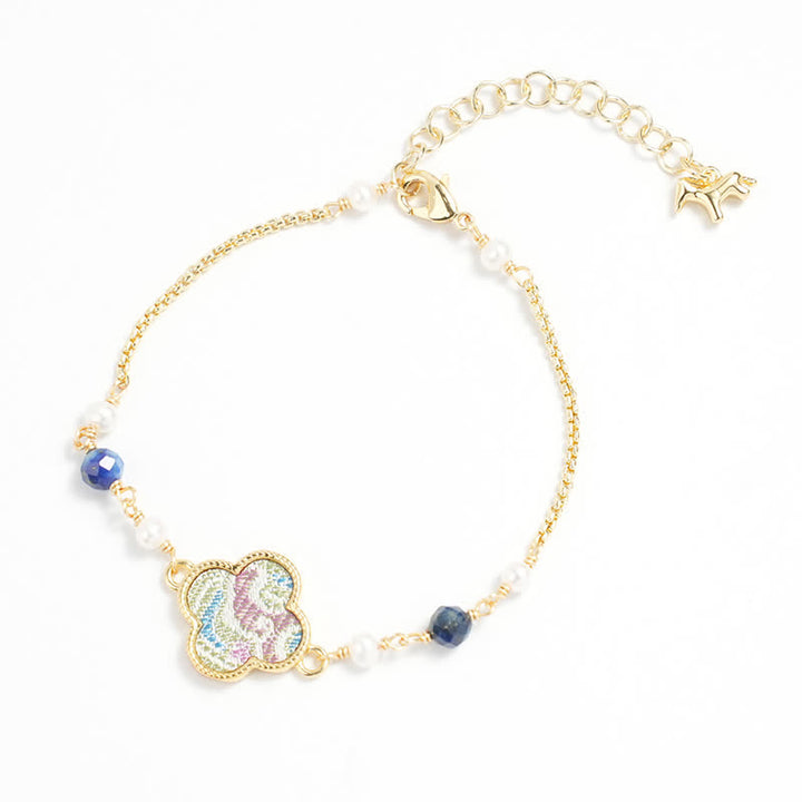 Buddha Stones Pearl Inlaid Song Brocade Four Leaf Clover Purity Adjustable Copper Bracelet - Four Leaf Clover (Same Color Tone – Pattern Varies) - image 0