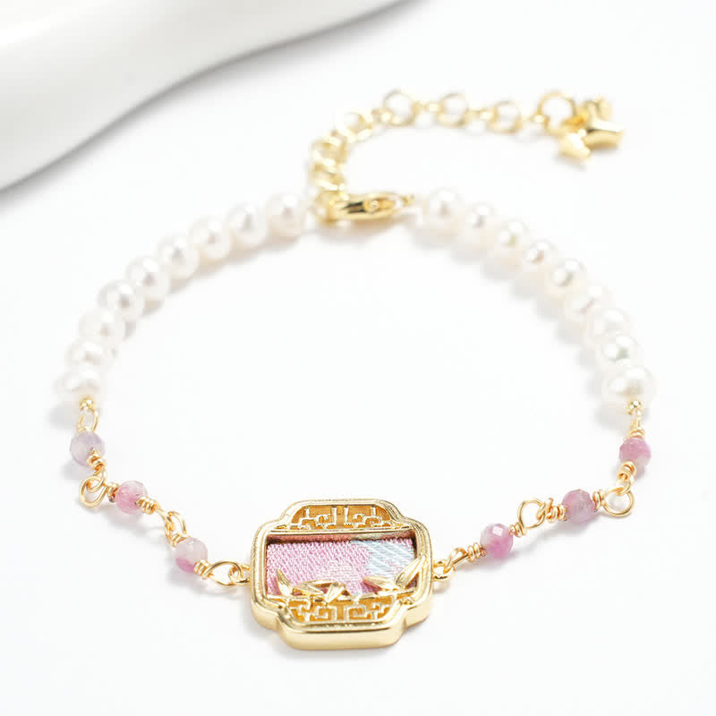Buddha Stones Pearl Purity Song Brocade Charm Neo Chinese Bracelet - image 1