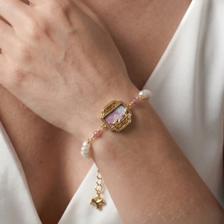 Buddha Stones Pearl Purity Song Brocade Charm Neo Chinese Bracelet - image 4