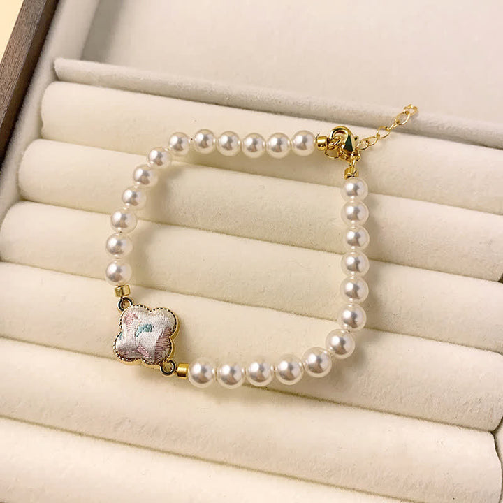 Buddha Stones Pearl Song Brocade Clover Purity New Chinese Bracelet - Premium Gray(Same Color Tone – Pattern Varies) - image 6