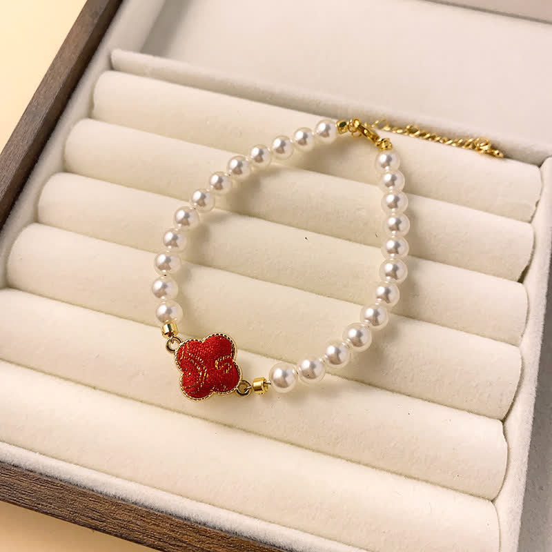 Buddha Stones Pearl Song Brocade Clover Purity New Chinese Bracelet - Red(Same Color Tone – Pattern Varies) - image 0