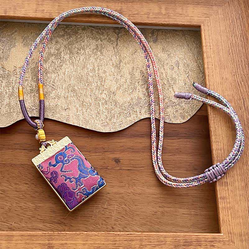 Buddha Stones Song Brocade Floral Pattern Harmony Braided Rectangle Necklace - Purple(Same Color Tone – Pattern Varies) - image 1