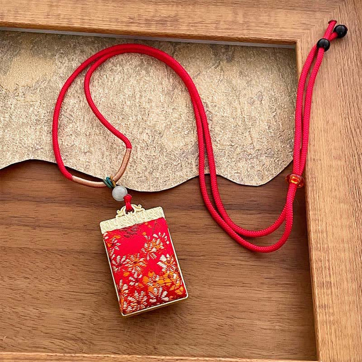 Buddha Stones Song Brocade Floral Pattern Harmony Braided Rectangle Necklace - Red(Same Color Tone – Pattern Varies) - image 4