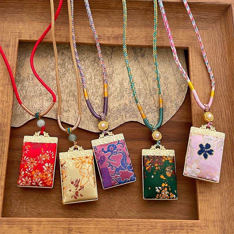 Buddha Stones Song Brocade Floral Pattern Harmony Braided Rectangle Necklace - image 0