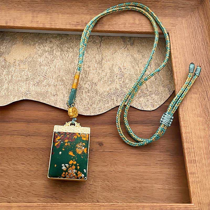 Buddha Stones Song Brocade Floral Pattern Harmony Braided Rectangle Necklace - Green(Same Color Tone – Pattern Varies) - image 3