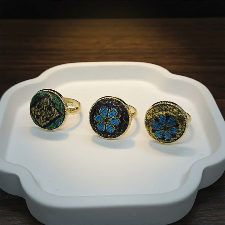 Buddha Stones Handmade Song Brocade Floral Pattern Blessing Adjustable Round Ring - image 9