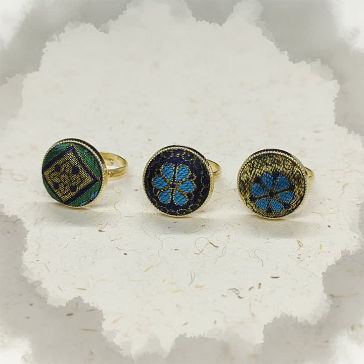 Buddha Stones Handmade Song Brocade Floral Pattern Blessing Adjustable Round Ring - image 10