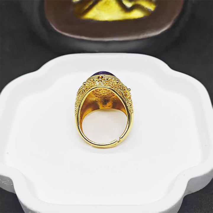 Buddha Stones Song Brocade Prosperity Pigeon egg Oval Adjustable Chinese Style Ring - image 6