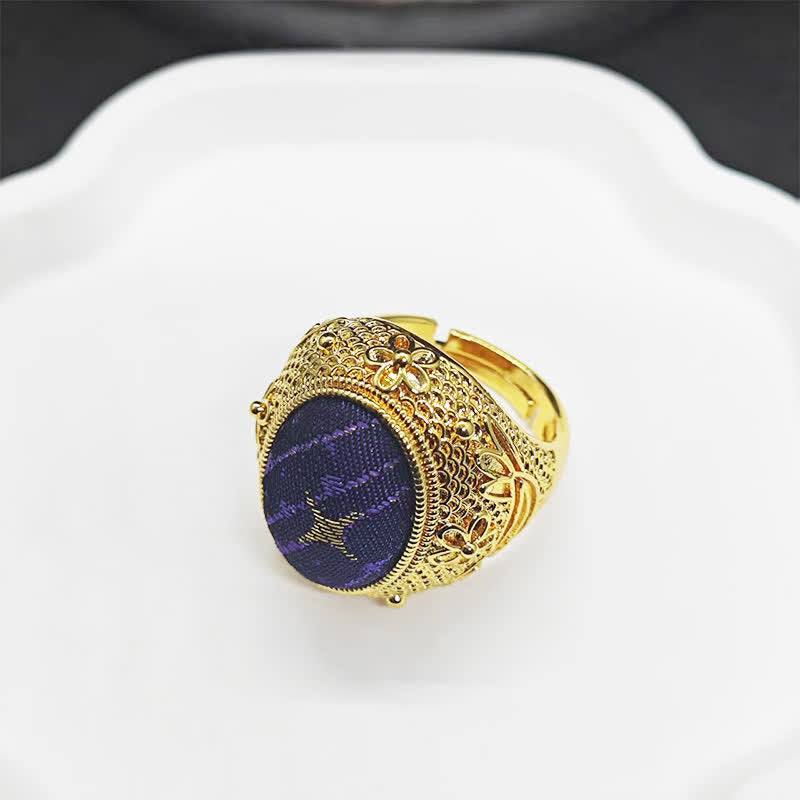 Buddha Stones Song Brocade Prosperity Pigeon egg Oval Adjustable Chinese Style Ring - image 1