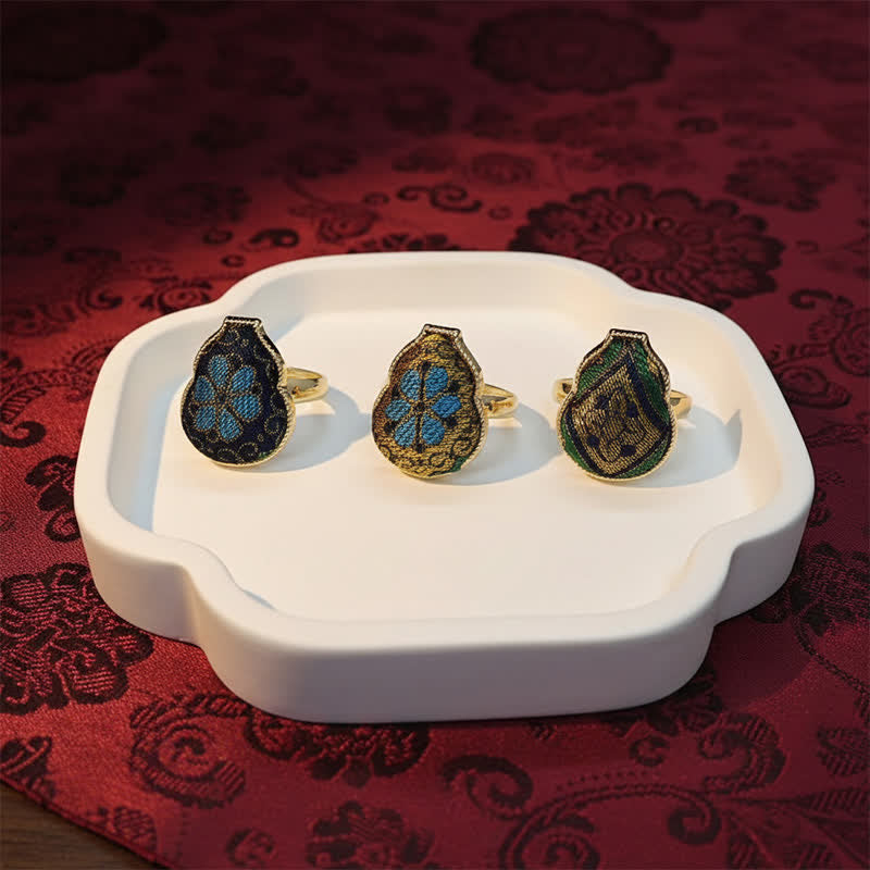 Buddha Stones Song Brocade Gourd Shaped Blessing Adjustable Vintage Chinese Style Ring - image 10