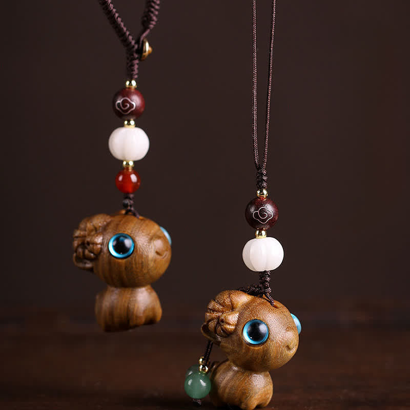Buddha Stones Green Sandalwood Sheep Luck Hand Carved Keychains - image 7