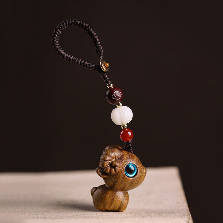 Buddha Stones Green Sandalwood Sheep Luck Hand Carved Keychains - Keychains - Green Sandalwood (Calm Energy ♥ Spiritual Balance) - image 0