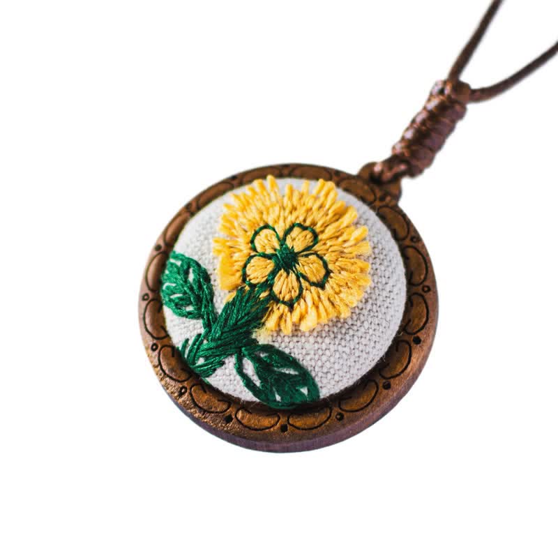 Buddha Stones Wooden Hand Carved Embroidered Flower Butterfly Grounding Round Necklace - image 2