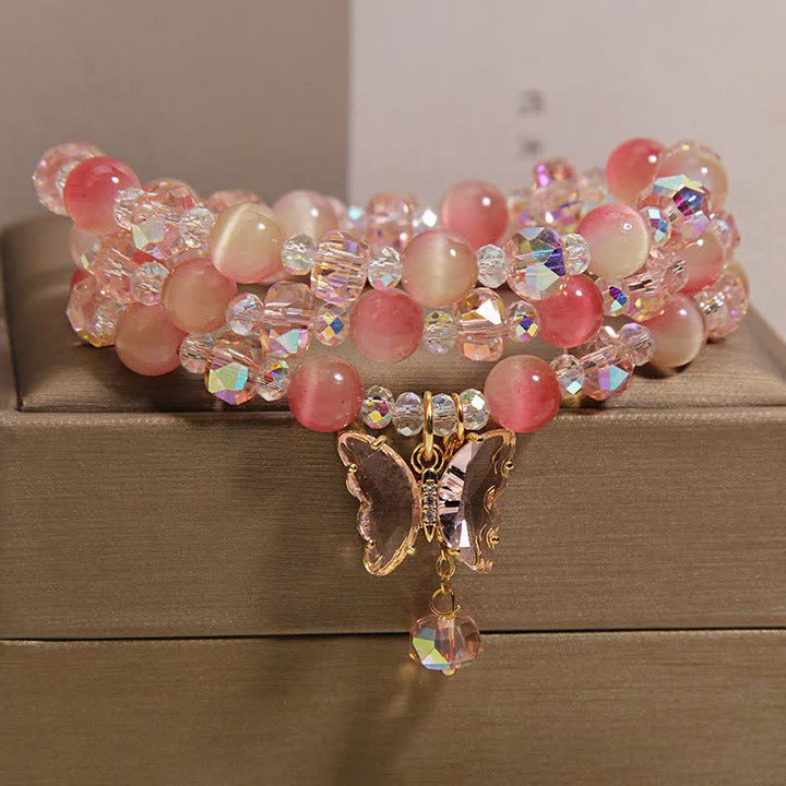 Buddha Stones Peach Cat's Eye Butterfly Love Triple Wrap Faceted Bracelet - image 2