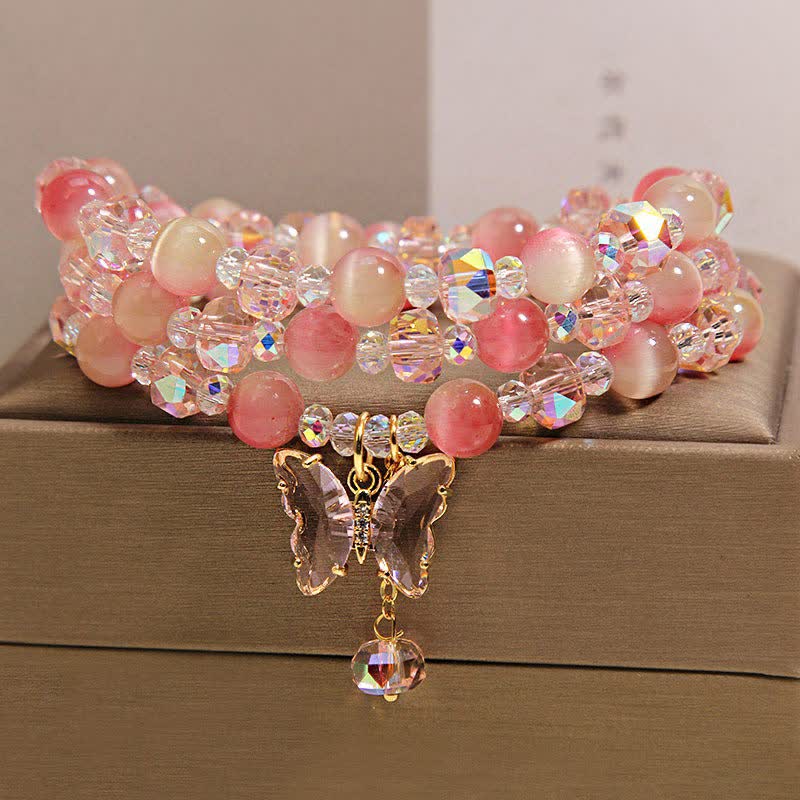 Buddha Stones Peach Cat's Eye Butterfly Love Triple Wrap Faceted Bracelet - image 3