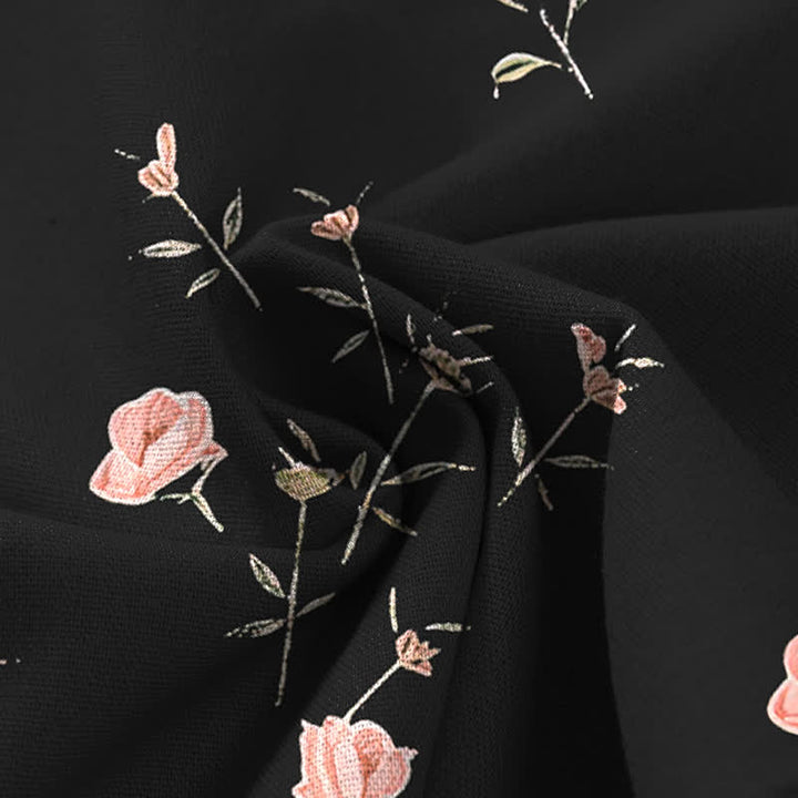 Buddha Stones Cotton Linen Vintage Rose Pattern Women's Elastic Waist Wide Leg Pants With Pockets - image 4