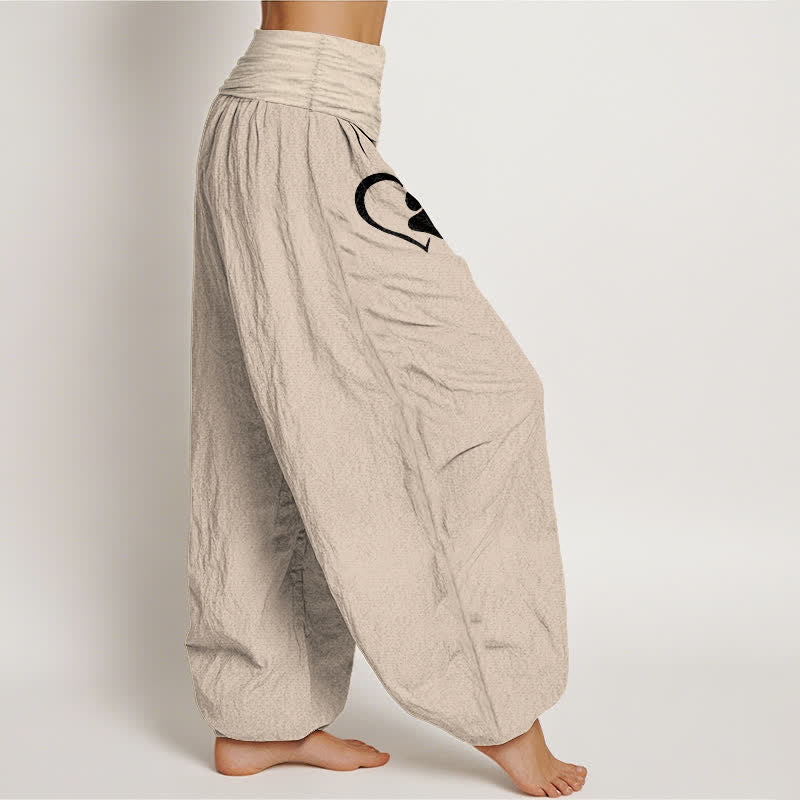 Buddha Stones Pure Cotton Heart Paw Print Pattern Women's Elastic Waist Harem Pants - image 16