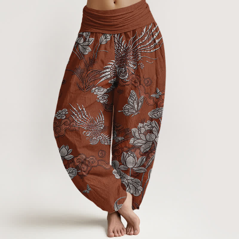 Buddha Stones Cotton Lotus Bird Pattern Women's Elastic Waist Harem Pants - Sienna - US16，UK/AU20，EU48 (3XL) - image 8
