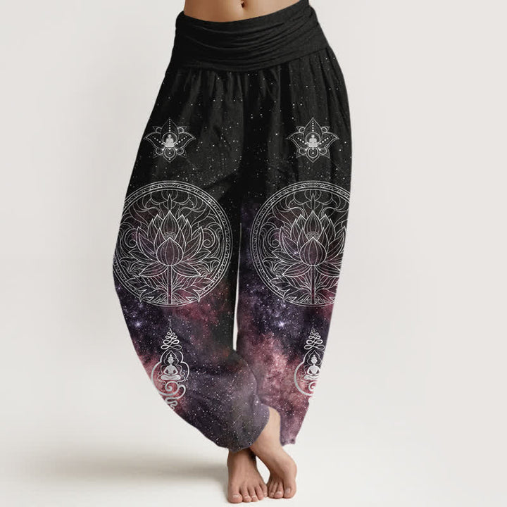 Buddha Stones Cotton Celestial Lotus Mandala Pattern Women's Elastic Waist Harem Pants - Plum - US16，UK/AU20，EU48 (3XL) - image 5