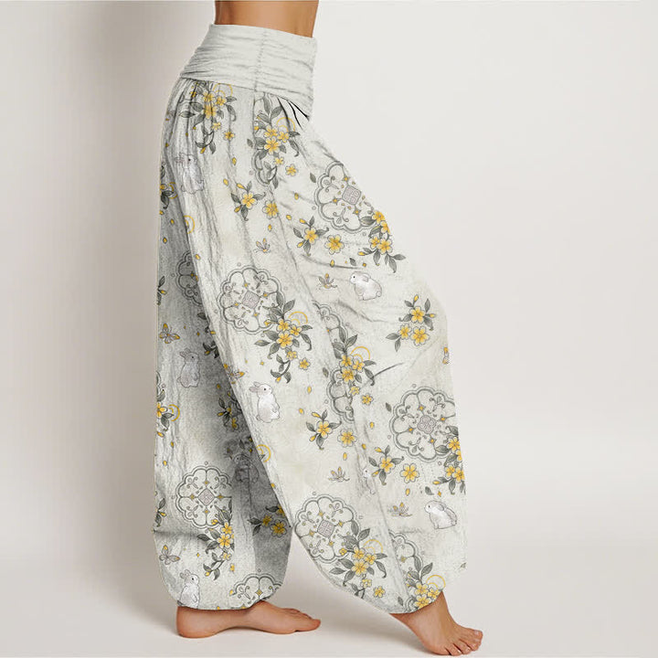 Buddha Stones Pure Cotton Floral Vine Rabbit Pattern Women's Elastic Waist Harem Pants - image 10