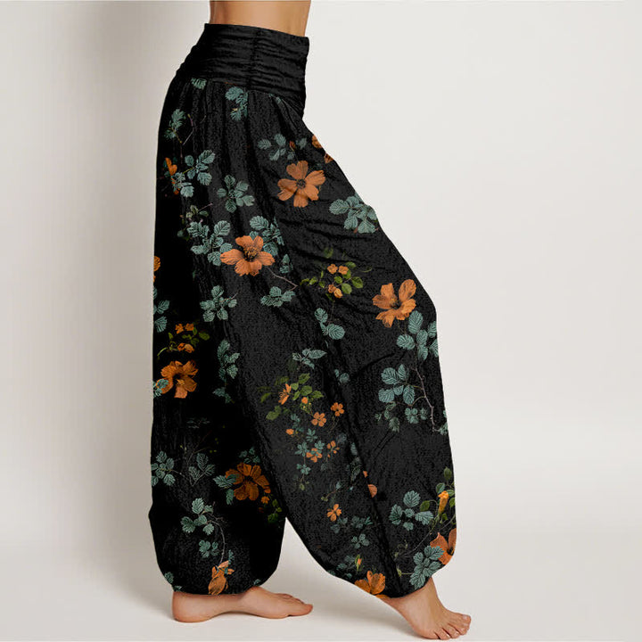 Buddha Stones Cotton Orange Floral Leaf Pattern Women's Elastic Waist Harem Pants - image 2