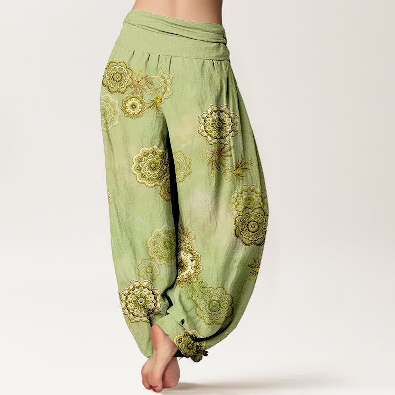 Buddha Stones Pure Cotton Mandala Floral Leaves Pattern Women's Elastic Waist Harem Pants - image 6