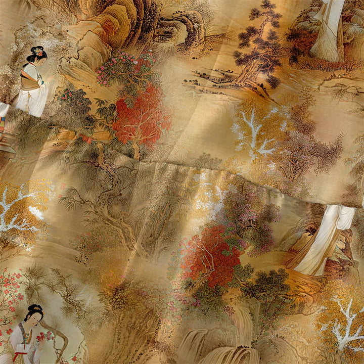 Buddha Stones Summer Casual Oriental Ladies Landscape Pattern Women's Summer Sleeveless Midi Dress With Pockets - image 1