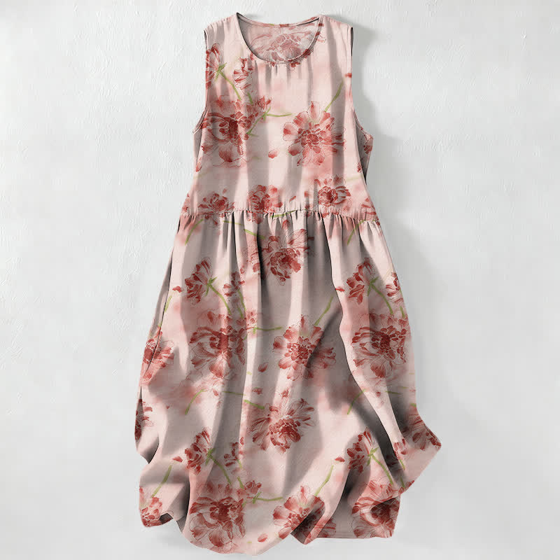 Buddha Stones Summer Casual Floral Botanical Pattern Women's Summer Sleeveless Midi Dress With Pockets - MistyRose - US16，UK/AU20，EU48 (3XL) - image 5