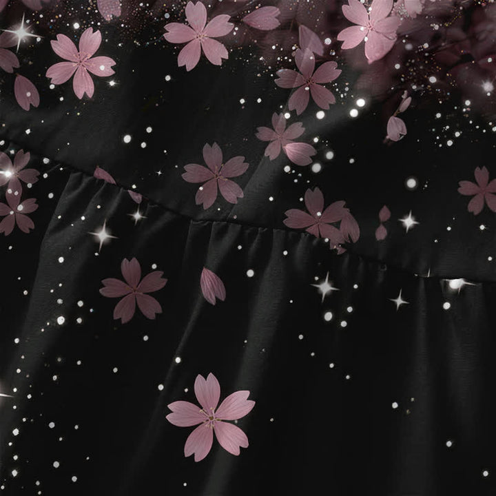 Buddha Stones Summer Casual Cherry Blossom Starlight Pattern Women's Summer Sleeveless Midi Dress With Pockets - image 1
