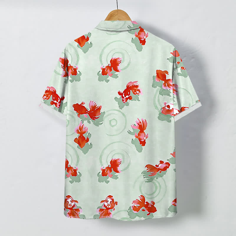 Buddha Stones Red Koi Fish Ripple Pattern Buttons Wrinkle-resistant Men's Short Sleeve Shirt - image 4