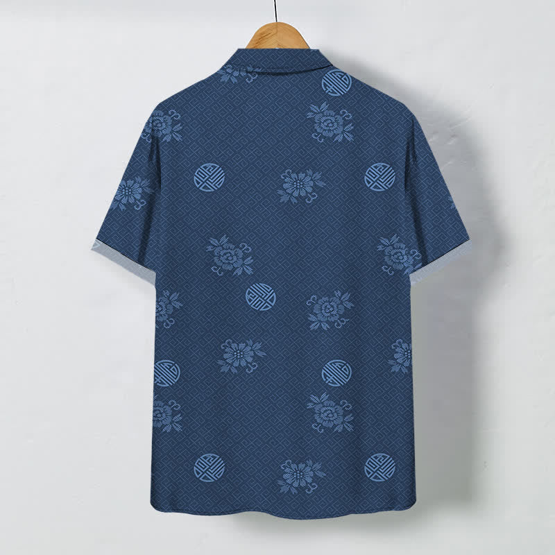 Buddha Stones Geometric Floral Medallion Pattern Buttons Breathable Men's Short Sleeve Shirt - image 11