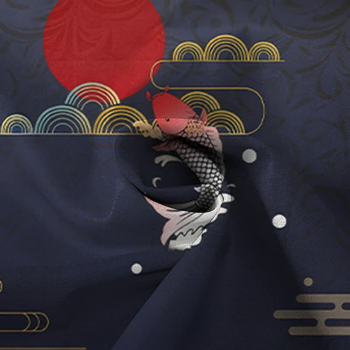 Buddha Stones Red Koi Fish Wave Red Sun Pattern Buttons Breathable Men's Short Sleeve Shirt - image 2