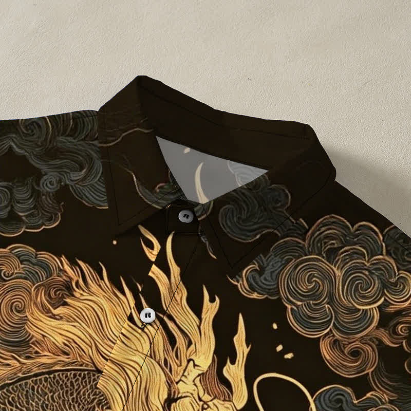 Buddha Stones Golden Dragon Cloud Pattern Buttons Wrinkle-resistant Men's Short Sleeve Shirt - image 2