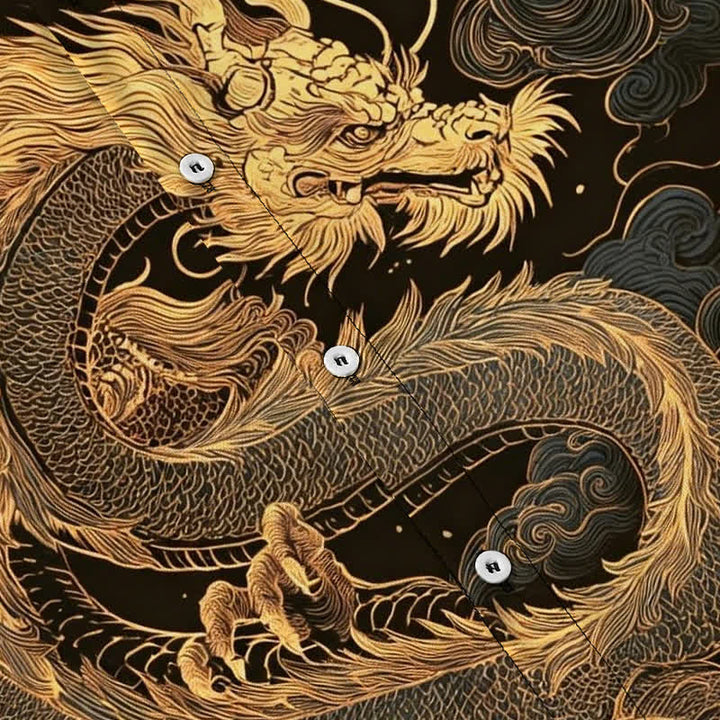 Buddha Stones Golden Dragon Cloud Pattern Buttons Wrinkle-resistant Men's Short Sleeve Shirt - image 3