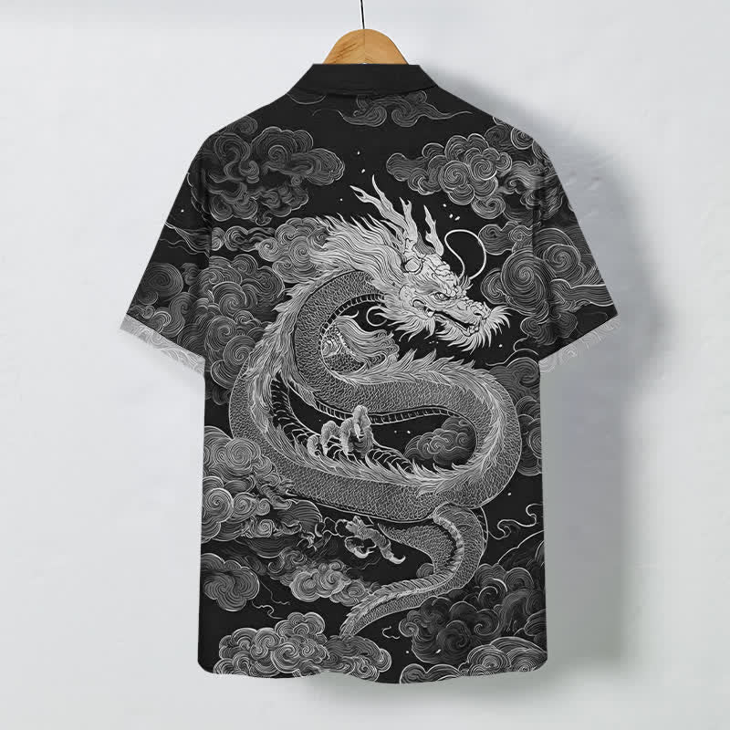 Buddha Stones Golden Dragon Cloud Pattern Buttons Wrinkle-resistant Men's Short Sleeve Shirt - image 6