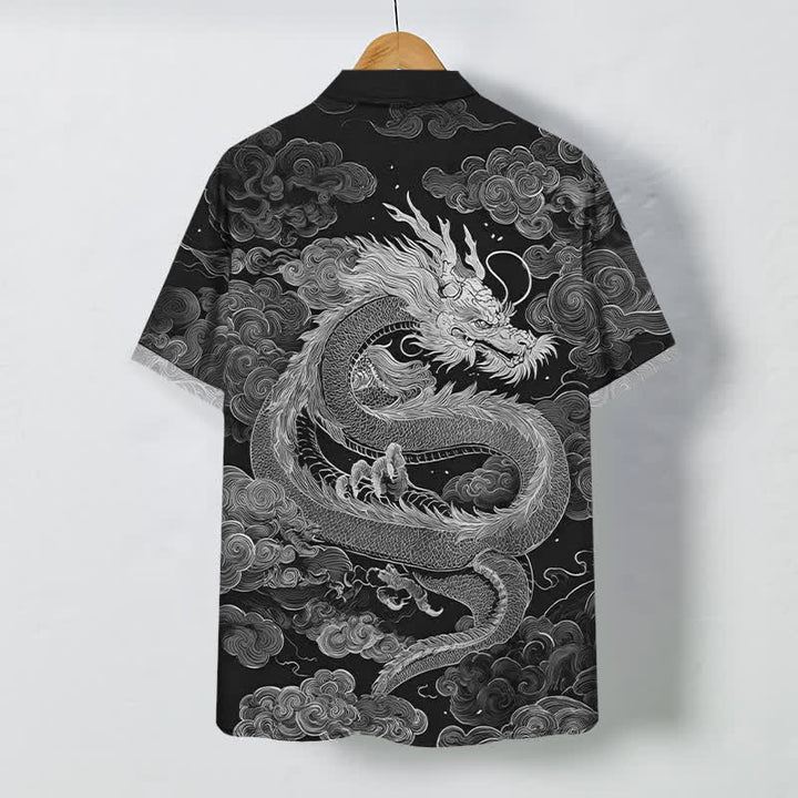 Buddha Stones Golden Dragon Cloud Pattern Buttons Wrinkle-resistant Men's Short Sleeve Shirt - image 6