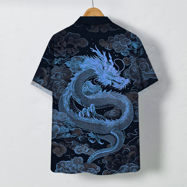 Buddha Stones Golden Dragon Cloud Pattern Buttons Wrinkle-resistant Men's Short Sleeve Shirt - image 11