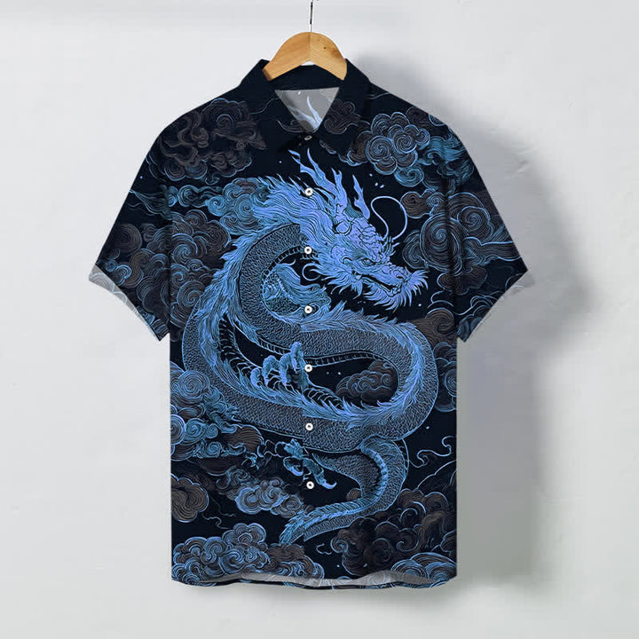 Buddha Stones Golden Dragon Cloud Pattern Buttons Wrinkle-resistant Men's Short Sleeve Shirt - Navy - US/UK/AU48，EU58 (4XL) - image 10