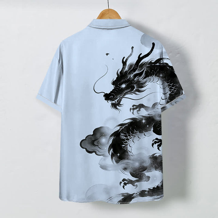Buddha Stones Ink Dragon Cloud Pattern Buttons Wrinkle-resistant Men's Short Sleeve Shirt - image 1
