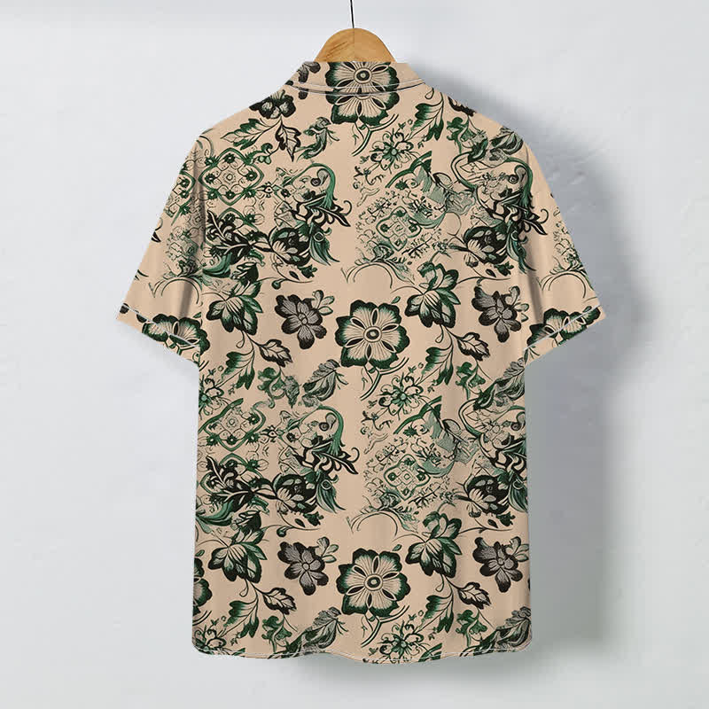 Buddha Stones Tropical Floral Leaf Pattern Buttons Wrinkle-resistant Men's Short Sleeve Shirt - image 1