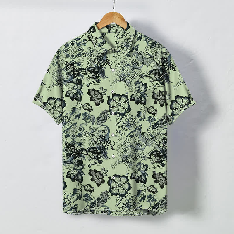 Buddha Stones Tropical Floral Leaf Pattern Buttons Wrinkle-resistant Men's Short Sleeve Shirt - PaleGreen - US/UK/AU48，EU58 (4XL) - image 6