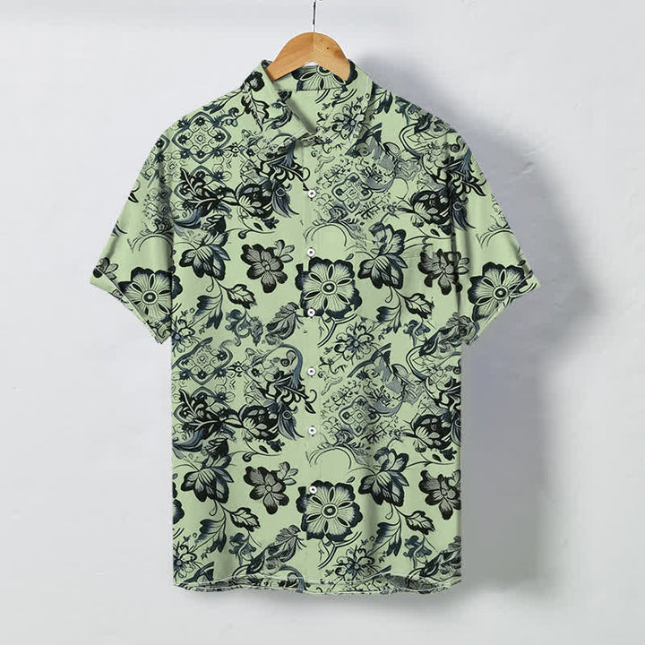 Buddha Stones Tropical Floral Leaf Pattern Buttons Wrinkle-resistant Men's Short Sleeve Shirt - PaleGreen - US/UK/AU48，EU58 (4XL) - image 6